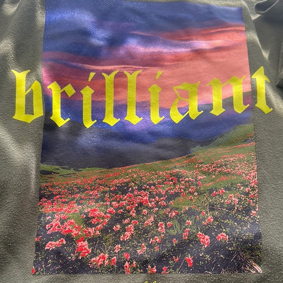 No Boundaries Olive Green Graphic Short Sleeve Hoodie “Brilliant” Pullover Sz M - Picture 4 of 4